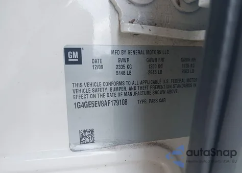 2010 Buick Lacrosse Cxs из США, поврежденный, VIN 1G4GE5EV8AF179108